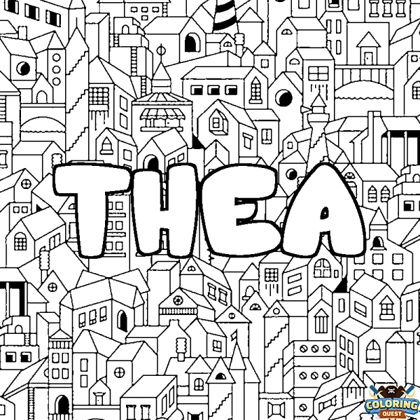Coloring page first name THEA - City background