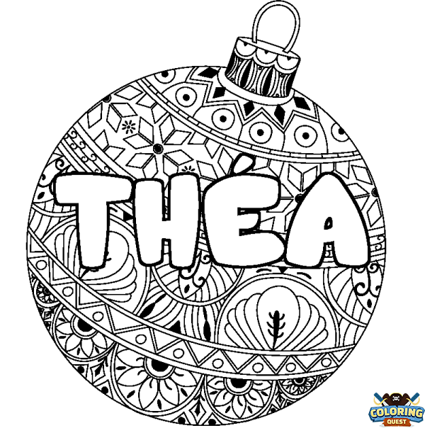 Coloring page first name TH&Eacute;A - Christmas tree bulb background