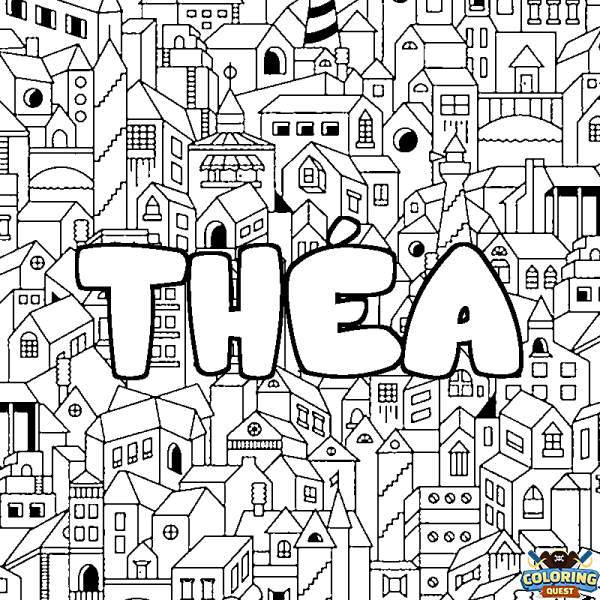 Coloring page first name TH&Eacute;A - City background