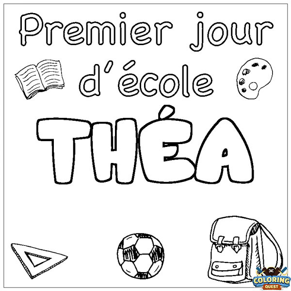 Coloring page first name TH&Eacute;A - School First day background