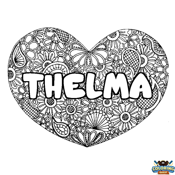Coloring page first name THELMA - Heart mandala background