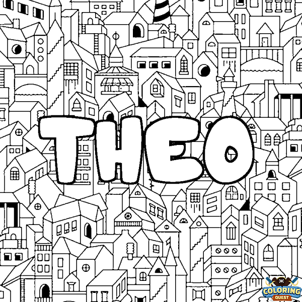 Coloring page first name THEO - City background