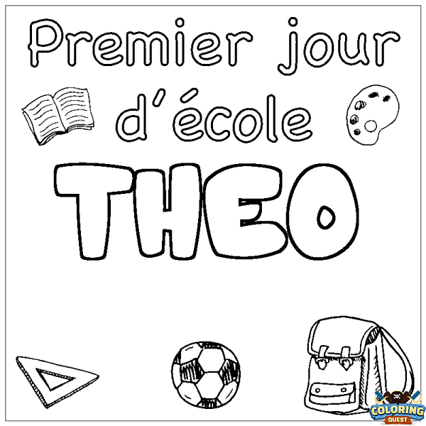 Coloring page first name THEO - School First day background