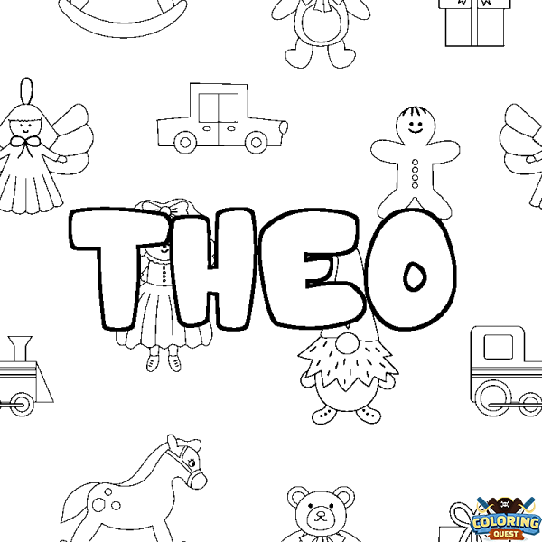 Coloring page first name THEO - Toys background