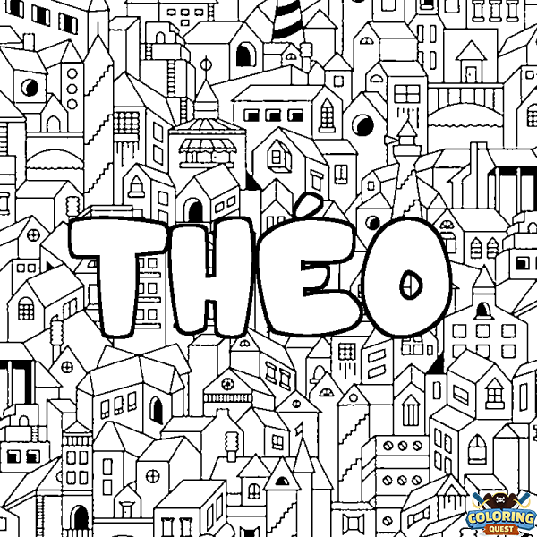 Coloring page first name TH&Eacute;O - City background