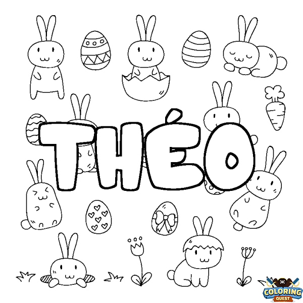 Coloring page first name TH&Eacute;O - Easter background