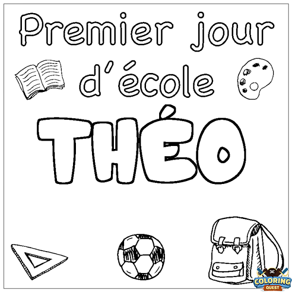 Coloring page first name TH&Eacute;O - School First day background