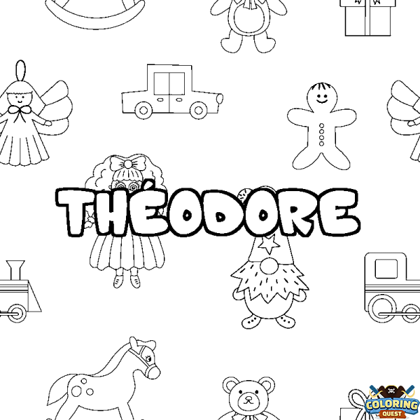 Coloring page first name TH&Eacute;ODORE - Toys background