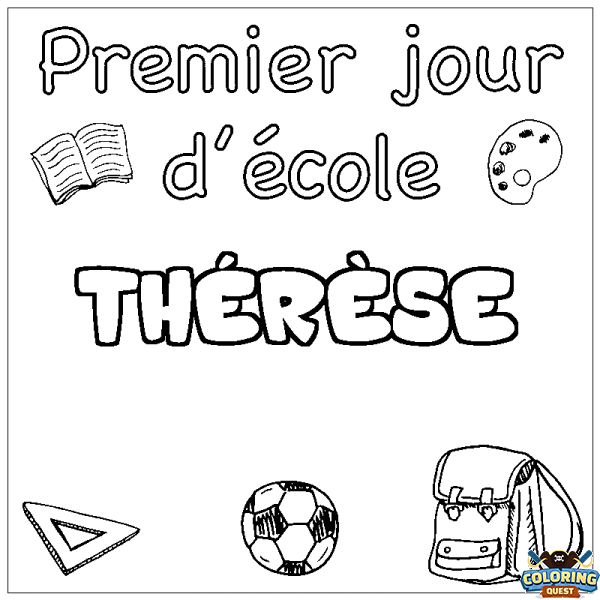 Coloring page first name TH&Eacute;R&Egrave;SE - School First day background