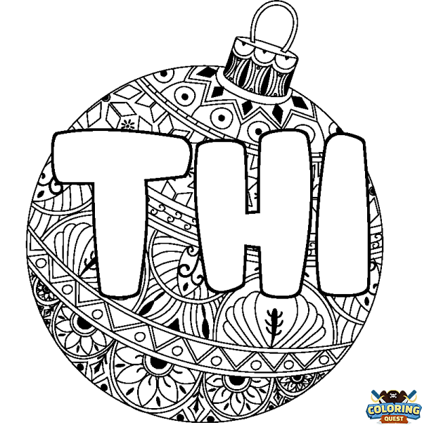 Coloring page first name THI - Christmas tree bulb background