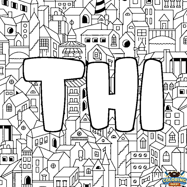 Coloring page first name THI - City background