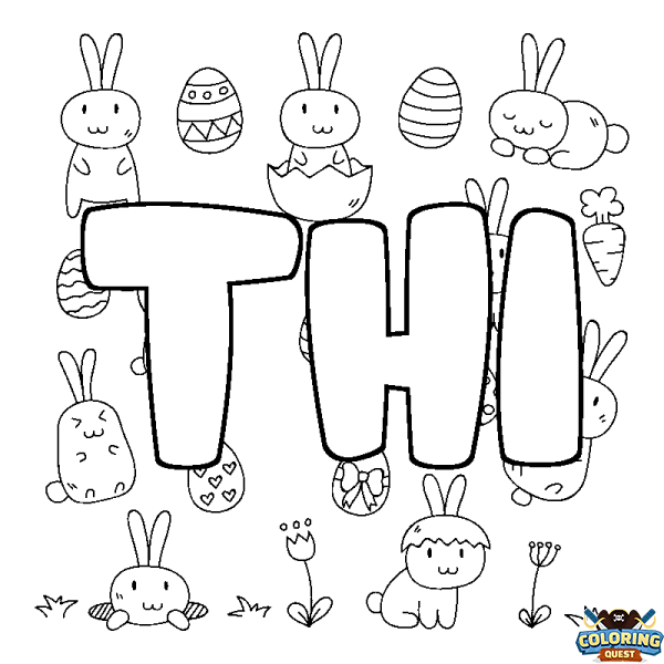 Coloring page first name THI - Easter background