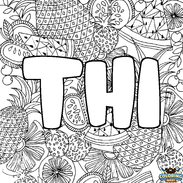 Coloring page first name THI - Fruits mandala background