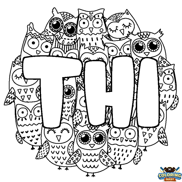 Coloring page first name THI - Owls background