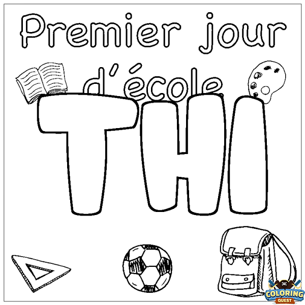 Coloring page first name THI - School First day background