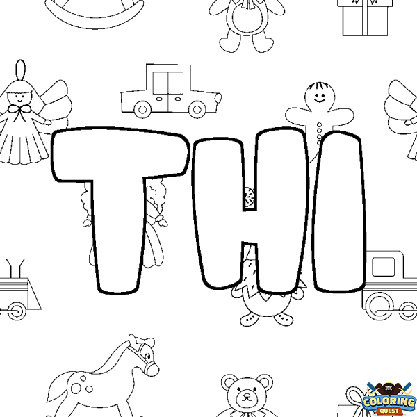 Coloring page first name THI - Toys background