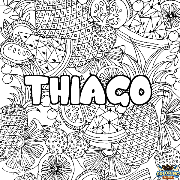 Coloring page first name THIAGO - Fruits mandala background