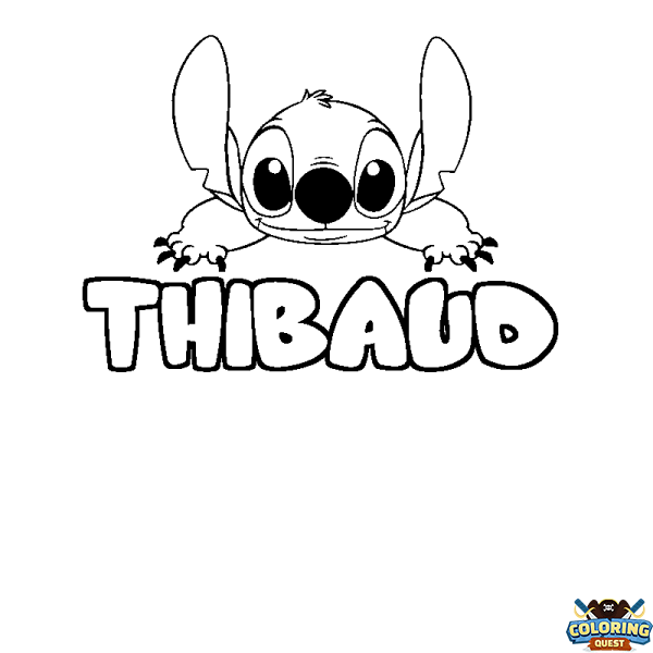 Coloring page first name THIBAUD - Stitch background