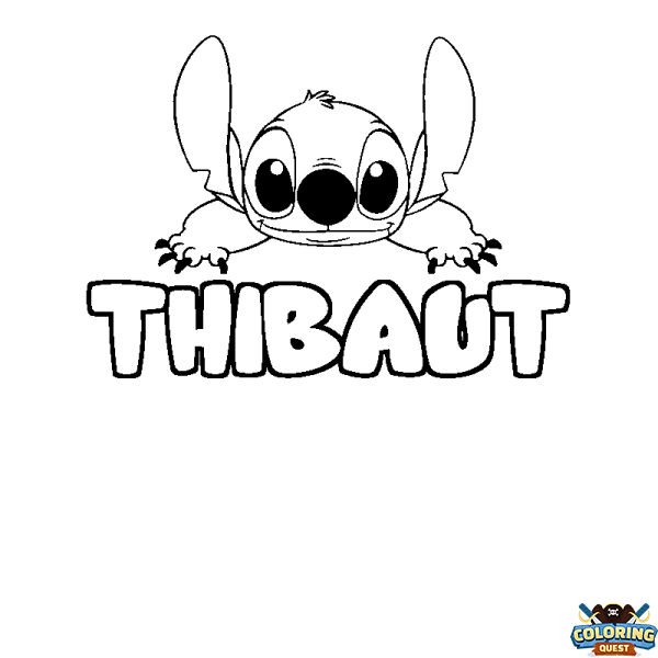 Coloring page first name THIBAUT - Stitch background