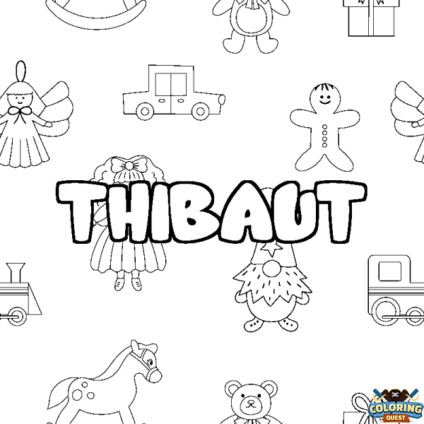 Coloring page first name THIBAUT - Toys background