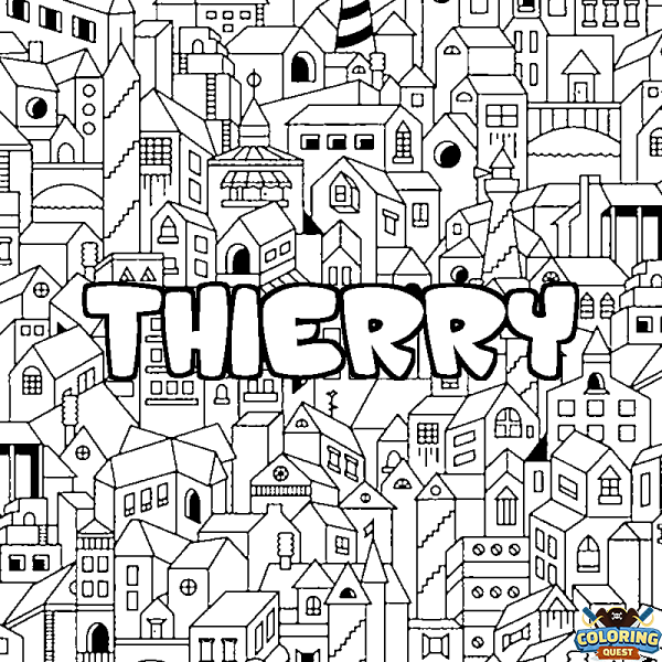 Coloring page first name THIERRY - City background