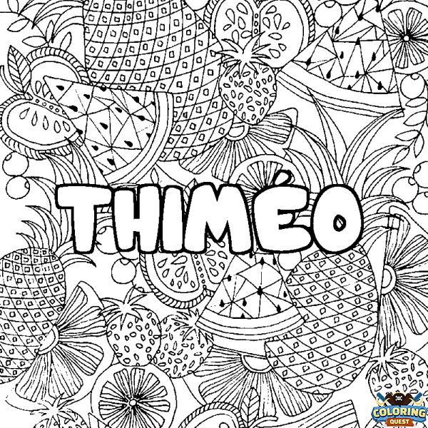 Coloring page first name THIM&Eacute;O - Fruits mandala background