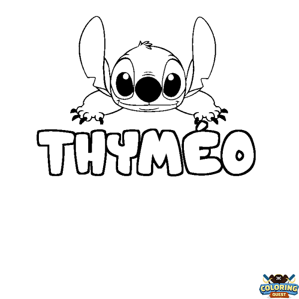Coloring page first name THYM&Eacute;O - Stitch background