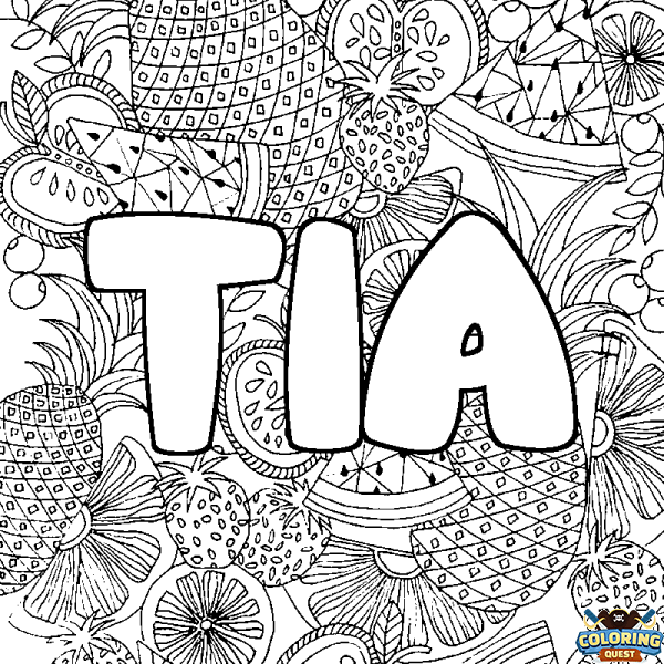 Coloring page first name TIA - Fruits mandala background