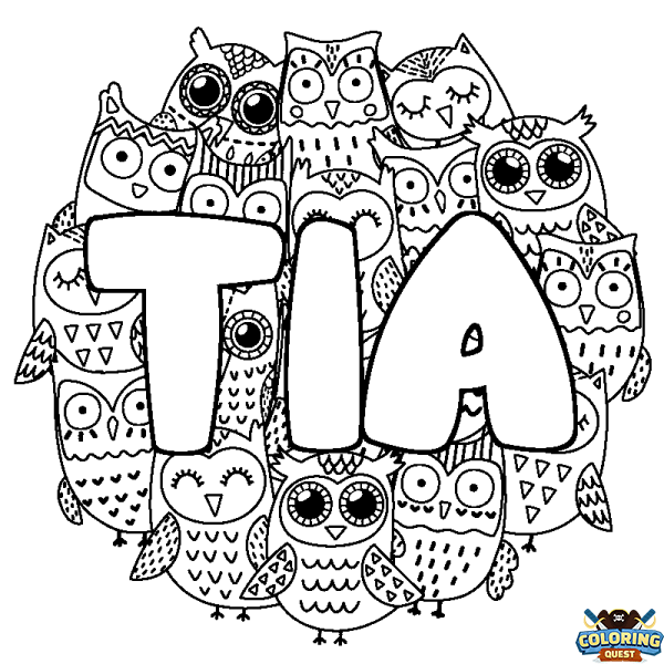 Coloring page first name TIA - Owls background