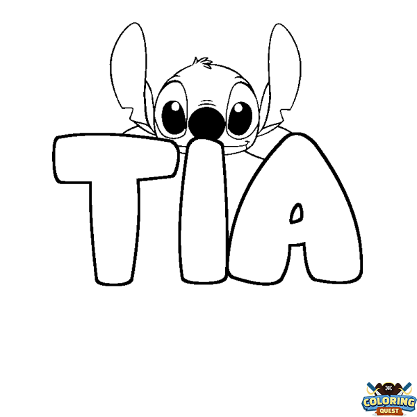 Coloring page first name TIA - Stitch background