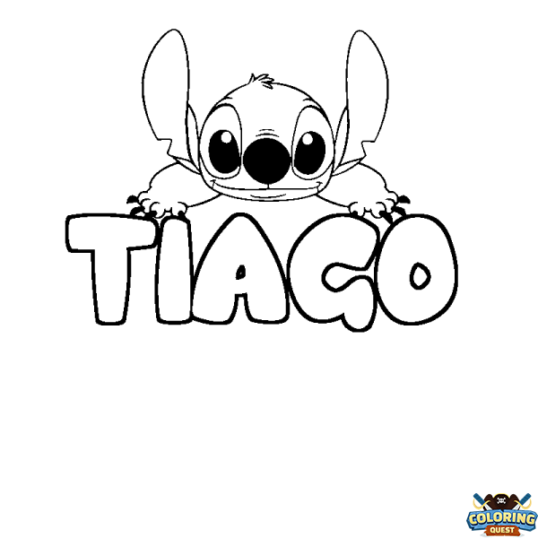 Coloring page first name TIAGO - Stitch background