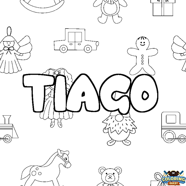 Coloring page first name TIAGO - Toys background