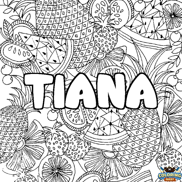 Coloring page first name TIANA - Fruits mandala background