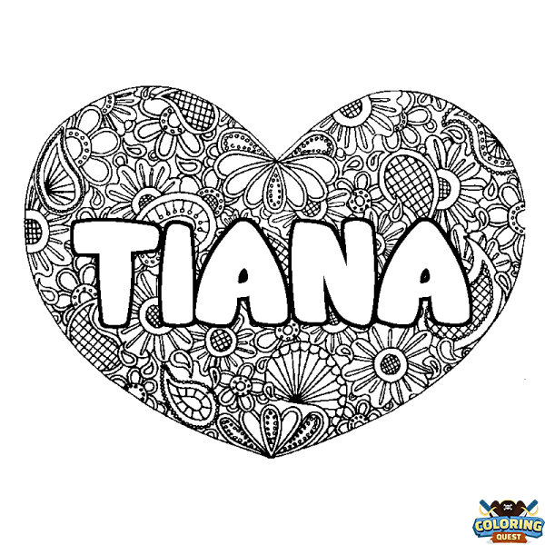 Coloring page first name TIANA - Heart mandala background