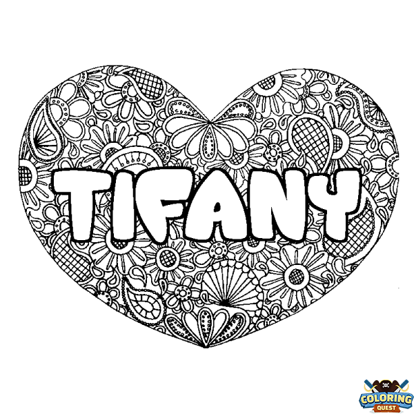 Coloring page first name TIFANY - Heart mandala background