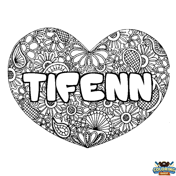 Coloring page first name TIFENN - Heart mandala background