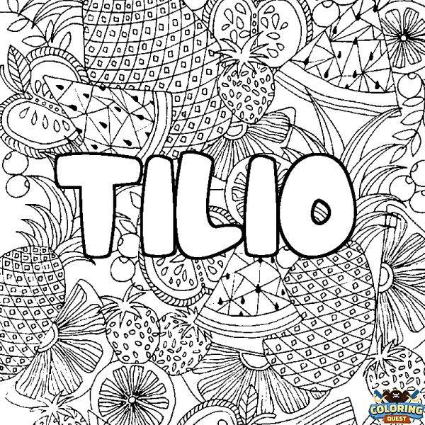 Coloring page first name TILIO - Fruits mandala background