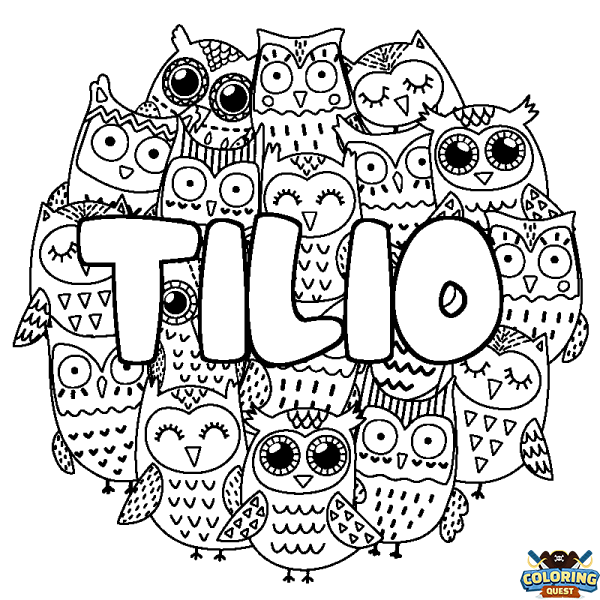 Coloring page first name TILIO - Owls background