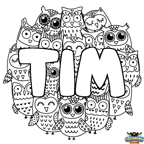 Coloring page first name TIM - Owls background