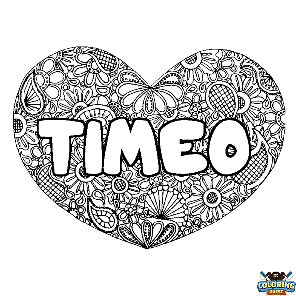 Coloring page first name TIMEO - Heart mandala background