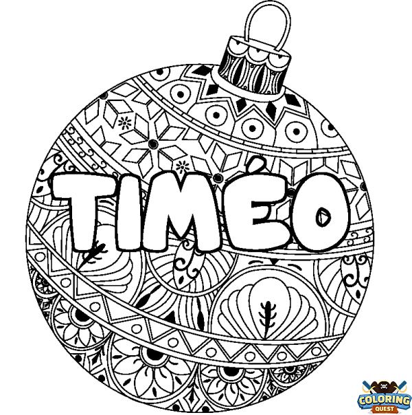 Coloring page first name TIM&Eacute;O - Christmas tree bulb background