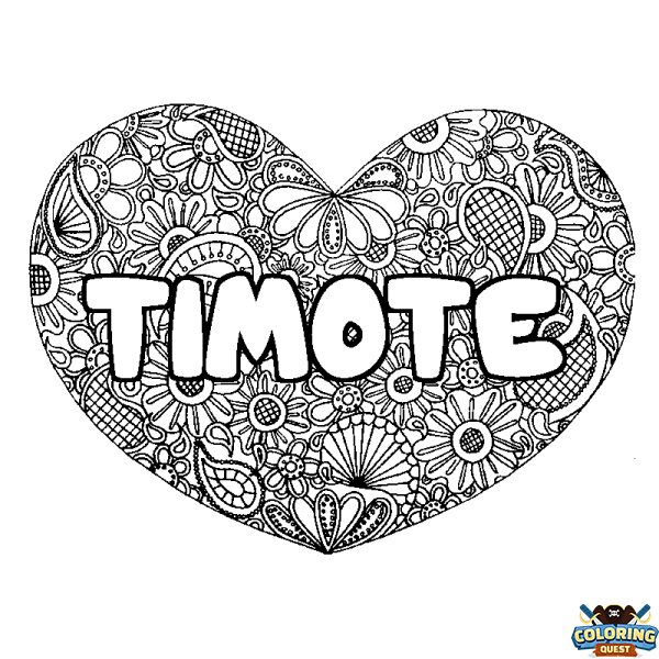Coloring page first name TIMOTE - Heart mandala background