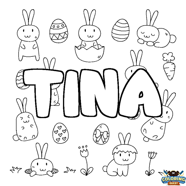 Coloring page first name TINA - Easter background