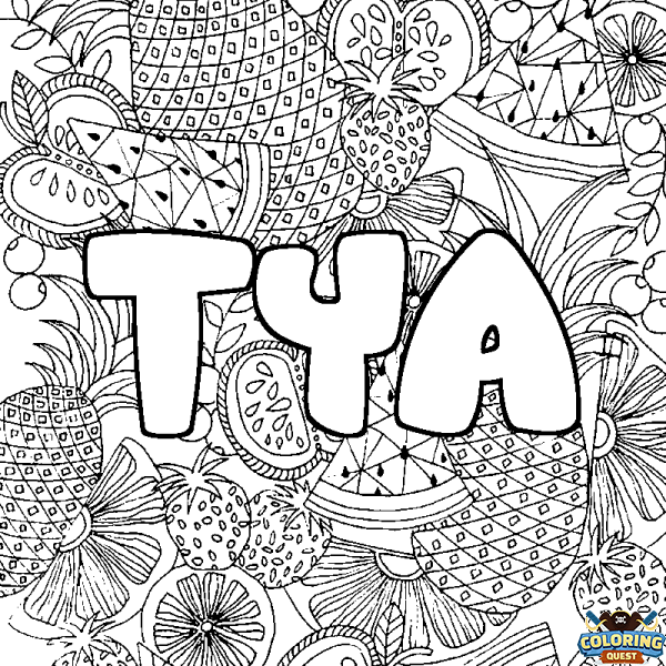 Coloring page first name TYA - Fruits mandala background