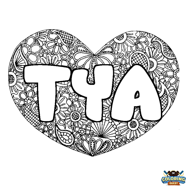 Coloring page first name TYA - Heart mandala background