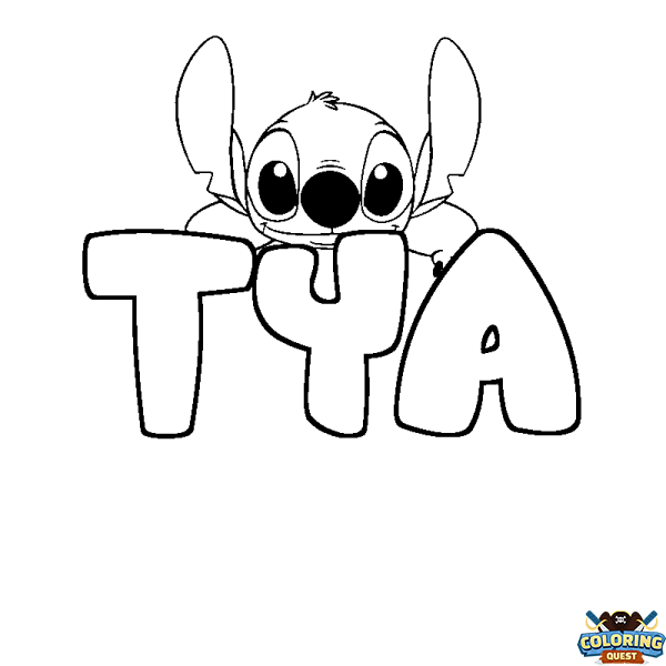 Coloring page first name TYA - Stitch background