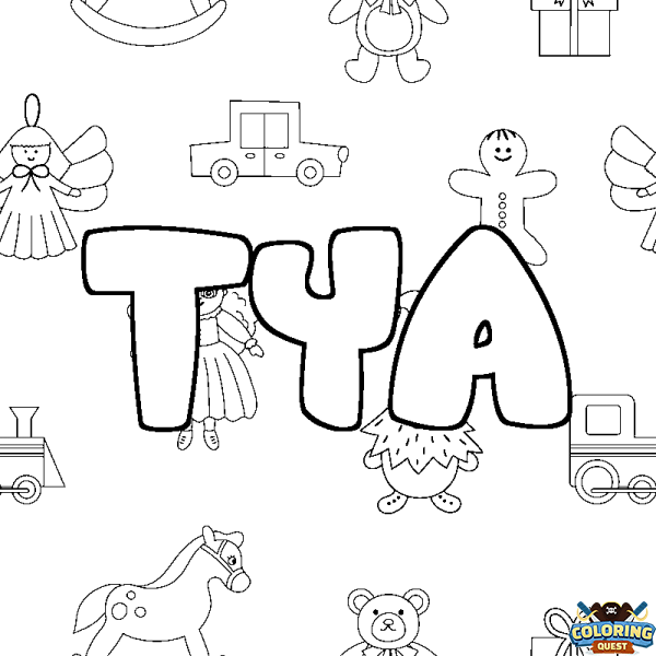 Coloring page first name TYA - Toys background