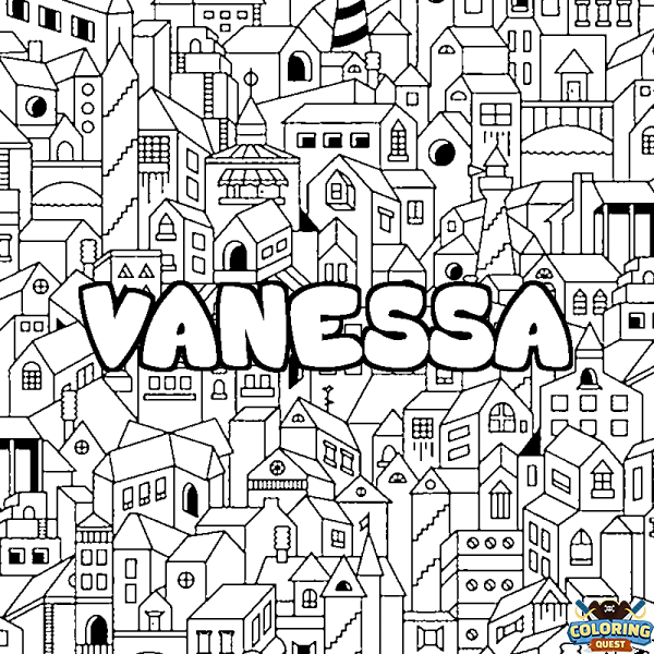 Coloring page first name VANESSA - City background