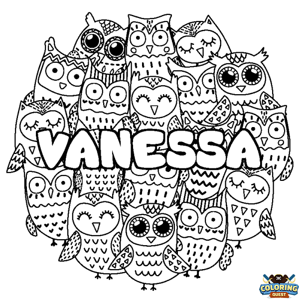 Coloring page first name VANESSA - Owls background