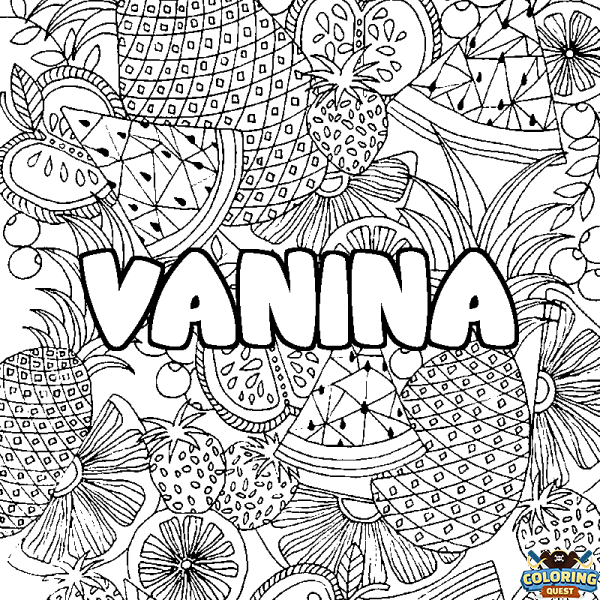 Coloring page first name VANINA - Fruits mandala background